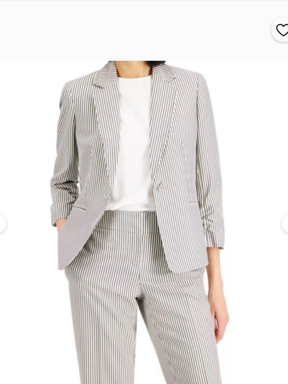 NEW Kasper Seersucker Gray White Stripe Blazer Jacket Button Lined Womens 14